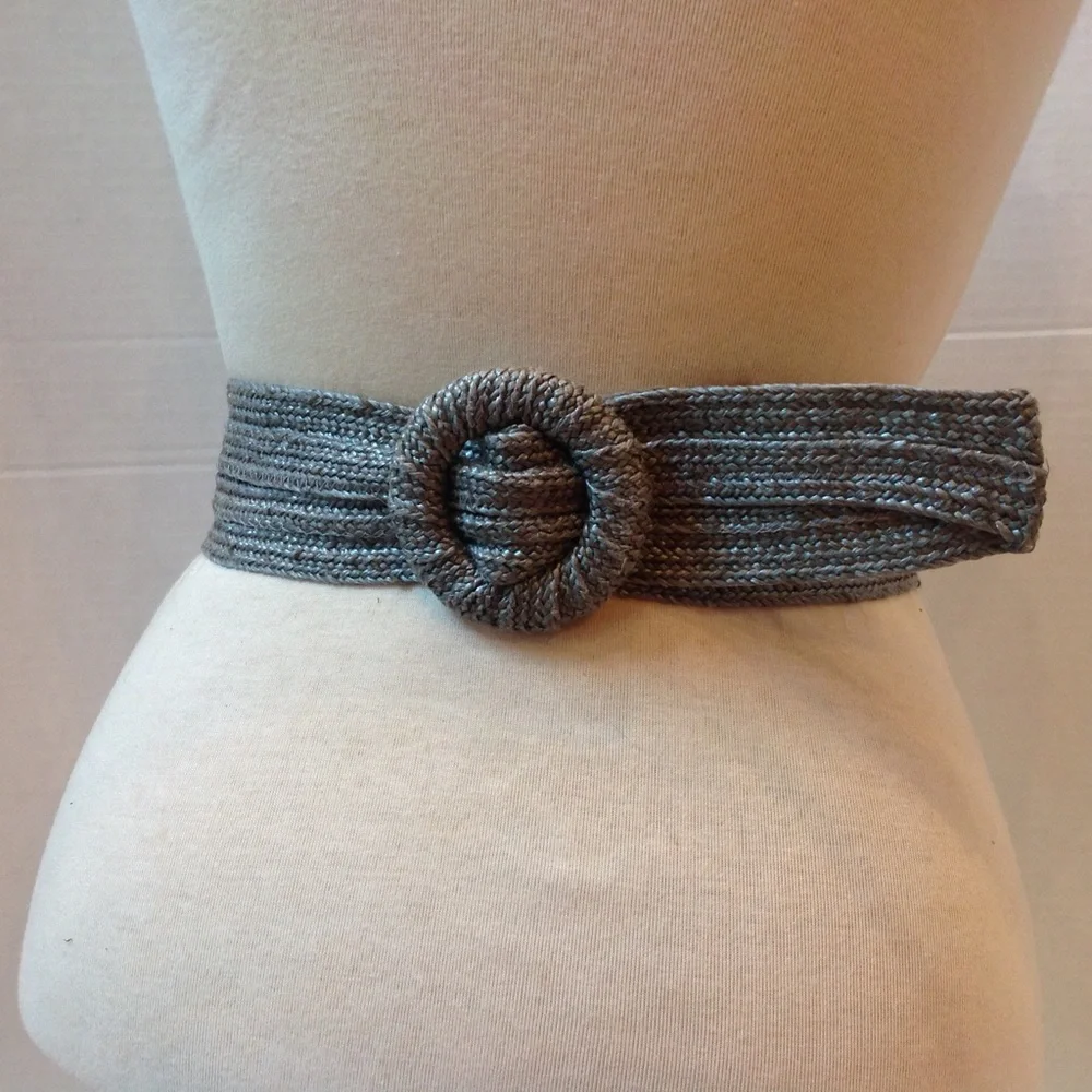 Vintage Gray Wrap Belt Rattan Straw Buckle Belt